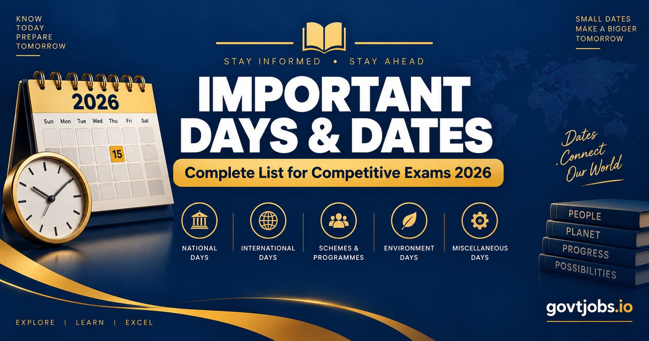 Important Days and Dates 2026 — Complete List for Competitive Exams Important days and dates list for competitive exams 2026 govtjobs.io