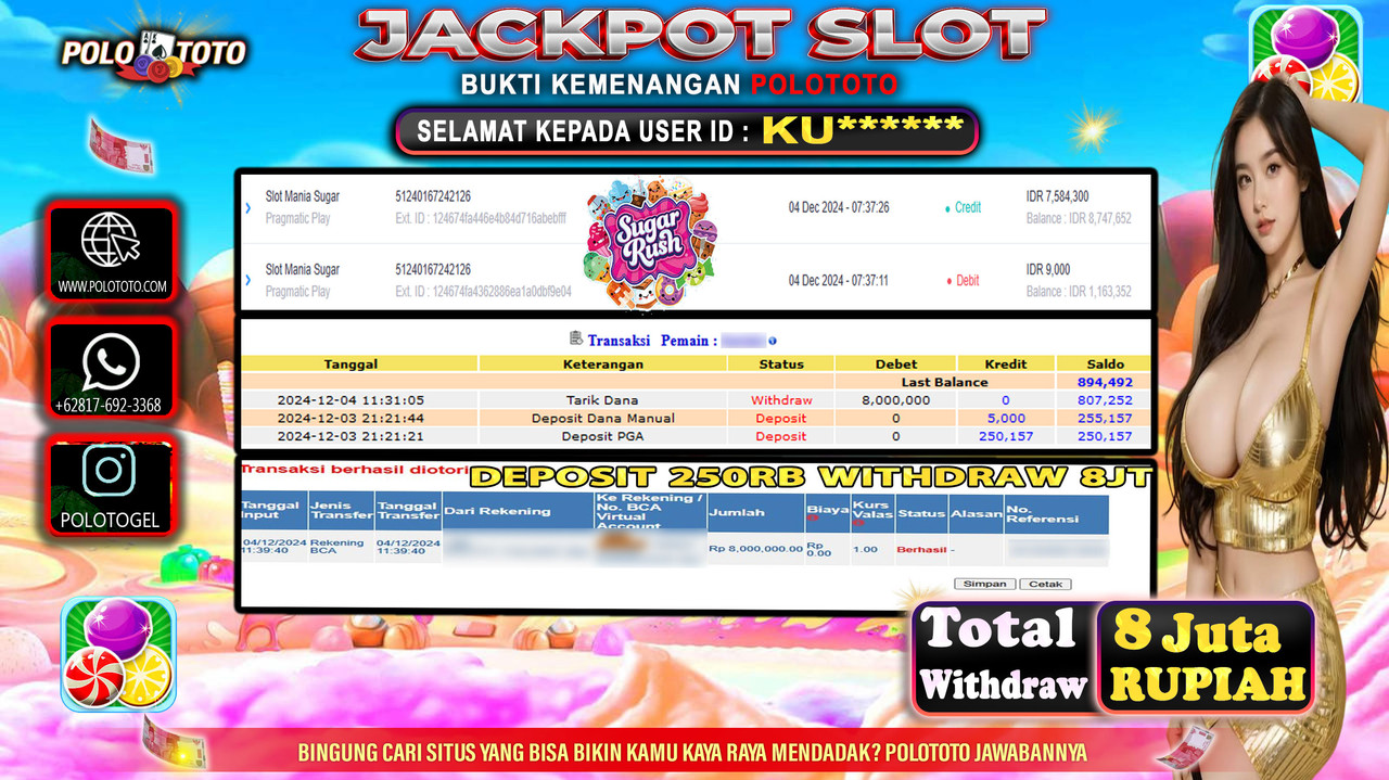 POLOTOTO JACKPOT SLOT MANIA SUGAR Rp.8,000.000,-