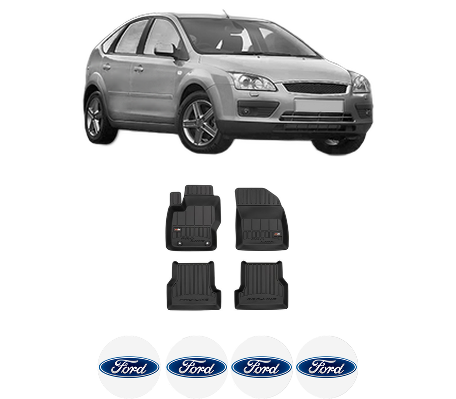 Set covorase presuri FORD FOCUS II (DA_, HCP, DP) din 2004-2012, auto, din cauciuc thermoplastic, 4 Stickere auto cu FORD