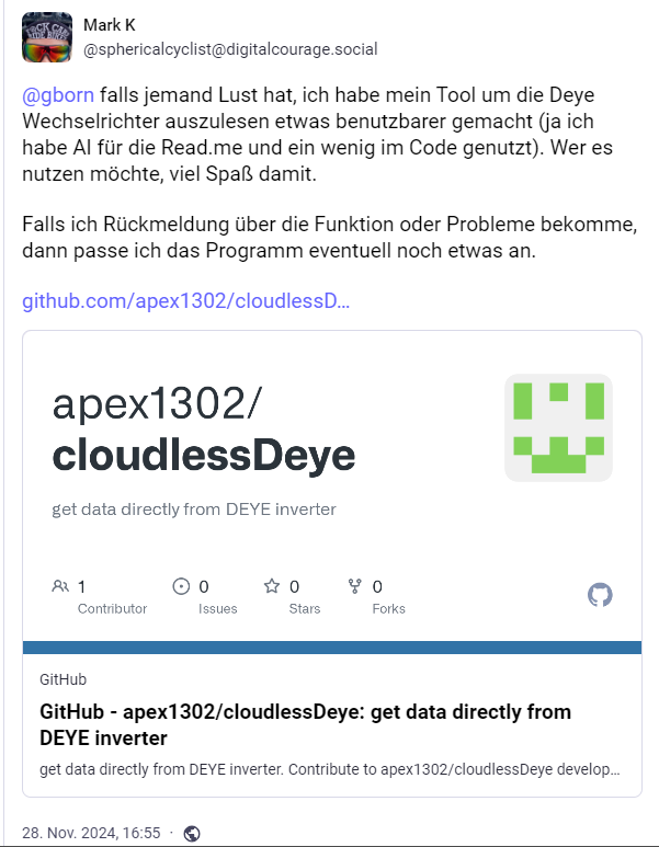 Cloud-Less-Lösung für Deye-Wechselrichter
