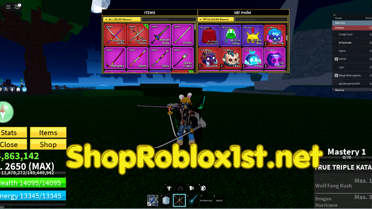 Acc Blox Fruits V4 Mink Full Gear + Level 2650 + Godhuman + SG + CDK | IP Global - 15 Day Warranty ( Bảo Hành ) 