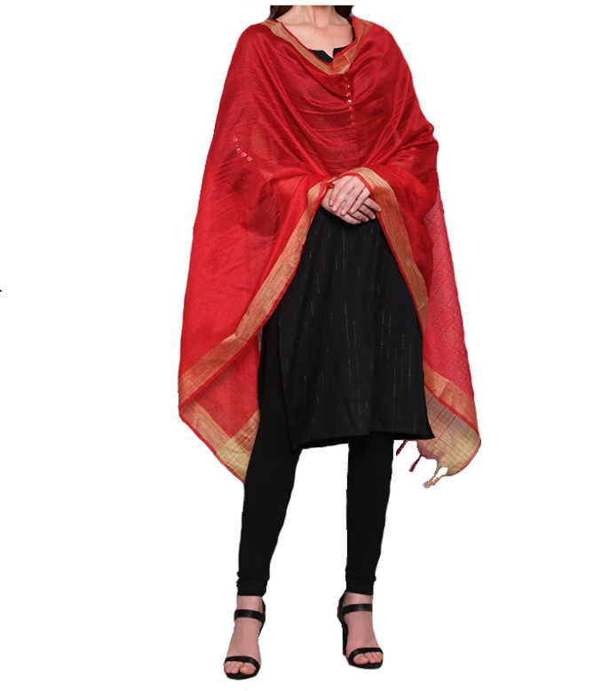 Chanderi Dupatta Gold Toned Striped with Zari Veil Stole Neck Scarf For Women's - Picture 45 of 46