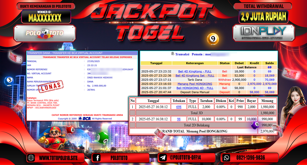 POLOTOTO JACKPOT TOGEL HONGKONG LOTTO Rp.2.900.000,-