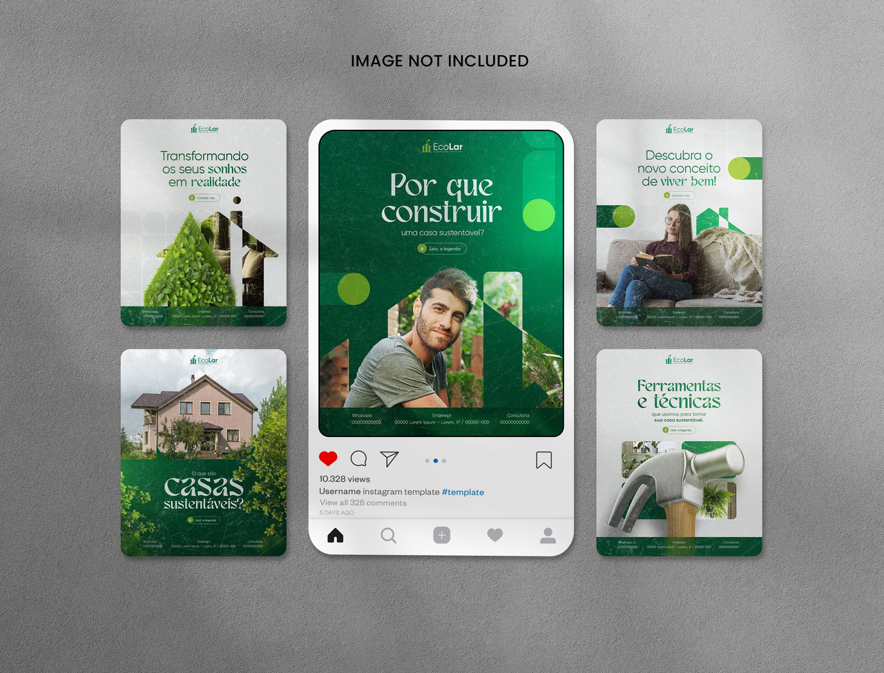 Real estate promotion instagram posts showcase green-themed designs