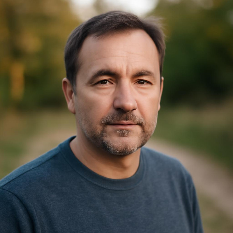 Виктор Лебедев — портрет автора статьи, мужчина средних лет в casual одежде на фоне природы