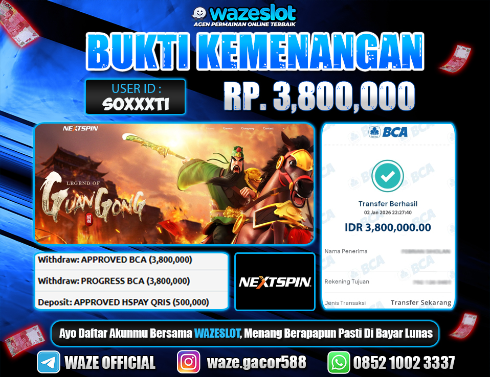 BUKTI KEMENANGAN 03 JANUARI 2026 GAME GUANG GONG (NEXTSPIN)