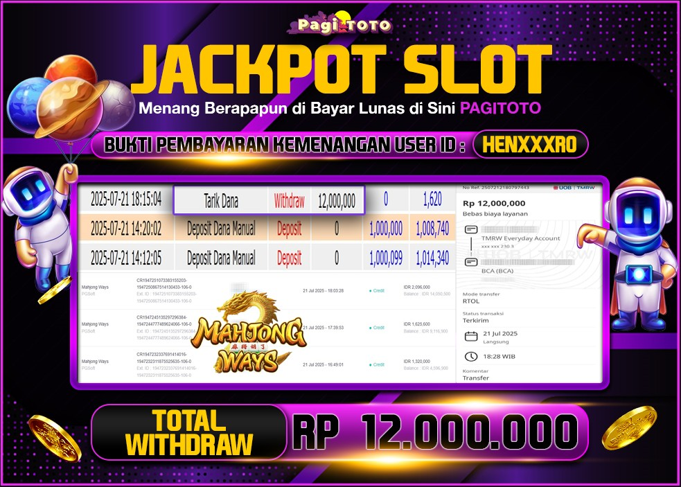 HAPPY JACKPOT MEMBER PAGITOTO SLOT MAHJONG WAYS Rp 12.000.000-, - LUNAS