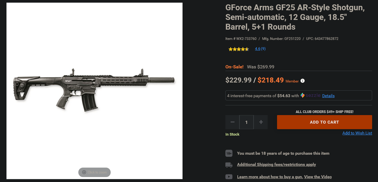 Screenshot 2023-09-20 at 12-43-05 GForce Arms GF25 AR-Style Shotgun Semi-automatic 12 Gauge 18.5 Bar