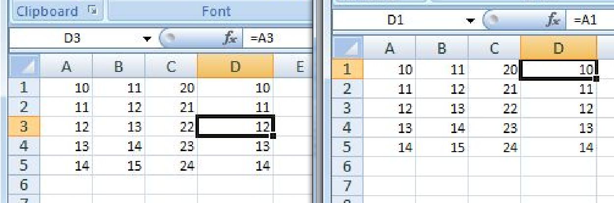 =A3 in D 3, =A1 in D 1