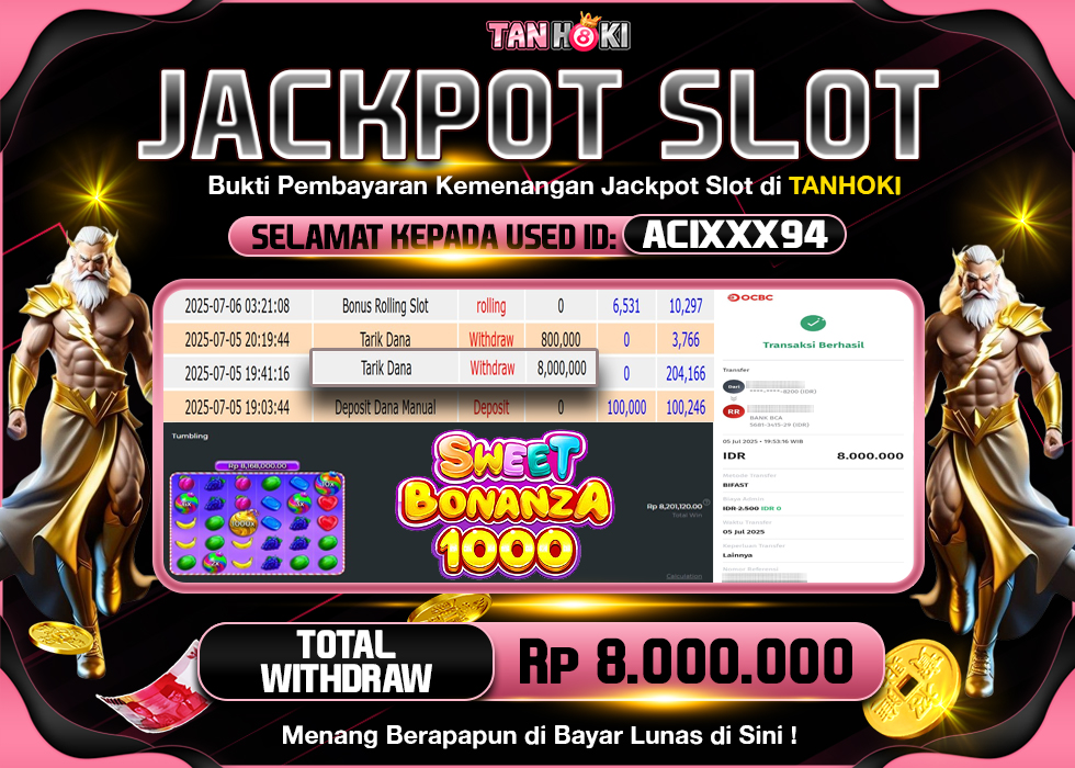 TANHOKI JACKPOT SLOT SWEET BONANZA 1000 Rp.8.000.000,- LUNAS