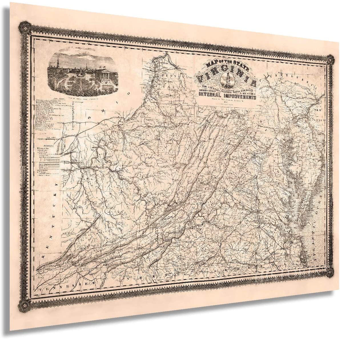 1862 Map of Virginia - Vintage State of Virginia USA Wall Art Poster Print - Picture 12 of 25