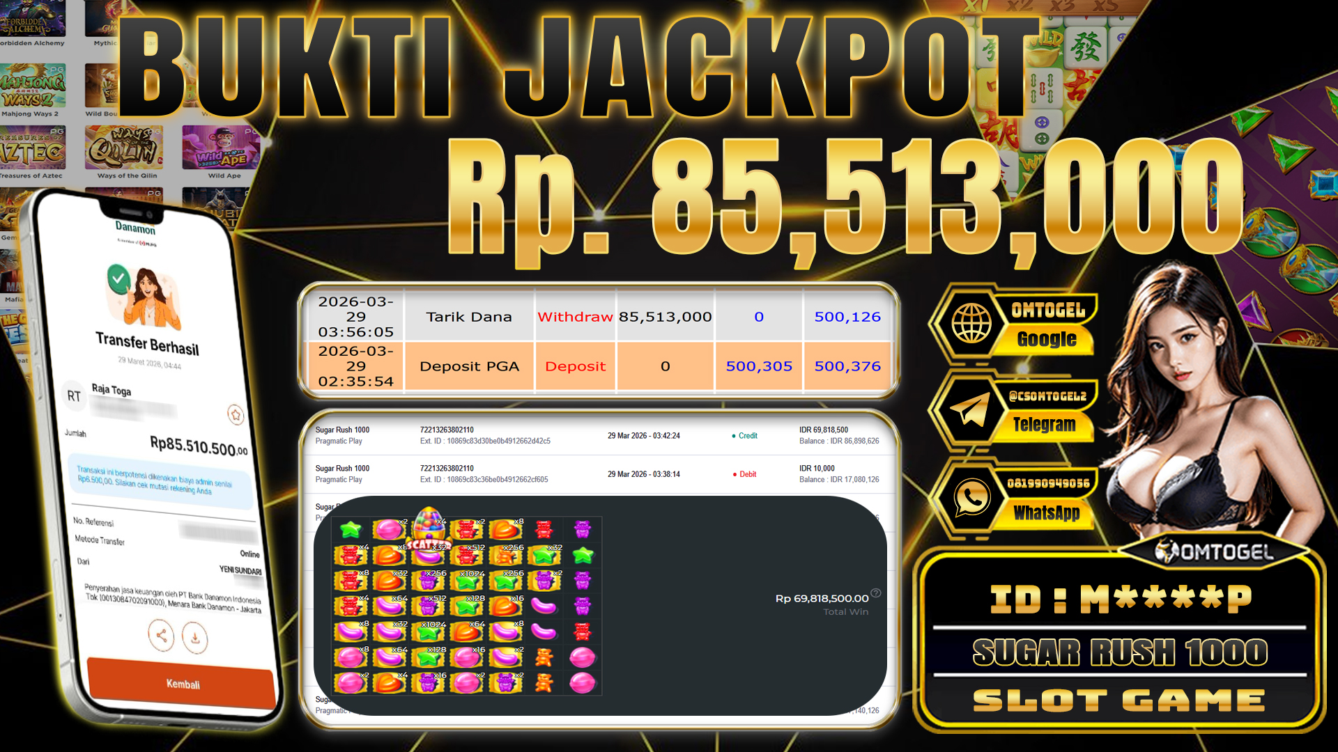 OMTOGEL JACKPOT PRAGMATIC PLAY SUGAR RUSH 1000, 85 JUTA DI BAYAR LUNAS ,-