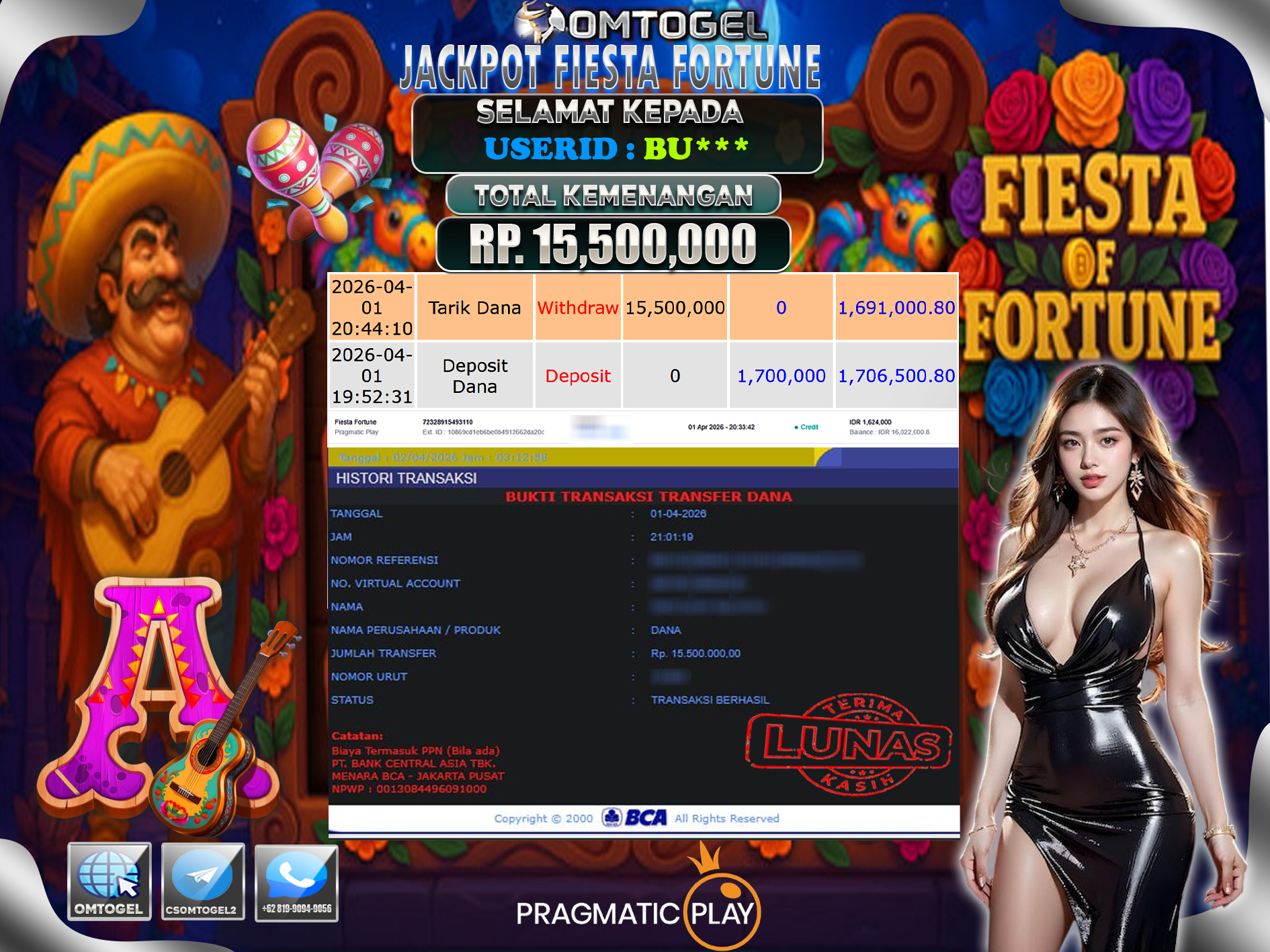 OMTOGEL JACKPOT PRAGMATIC PLAY FIESTA FORTUNE, 15 JUTA DI BAYAR LUNAS ,-