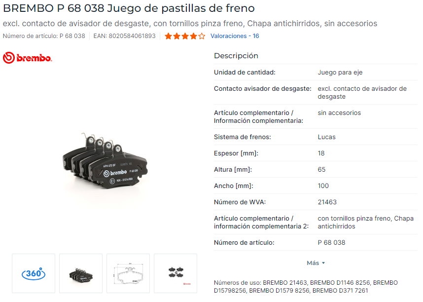 Pastillas Brembo P68038