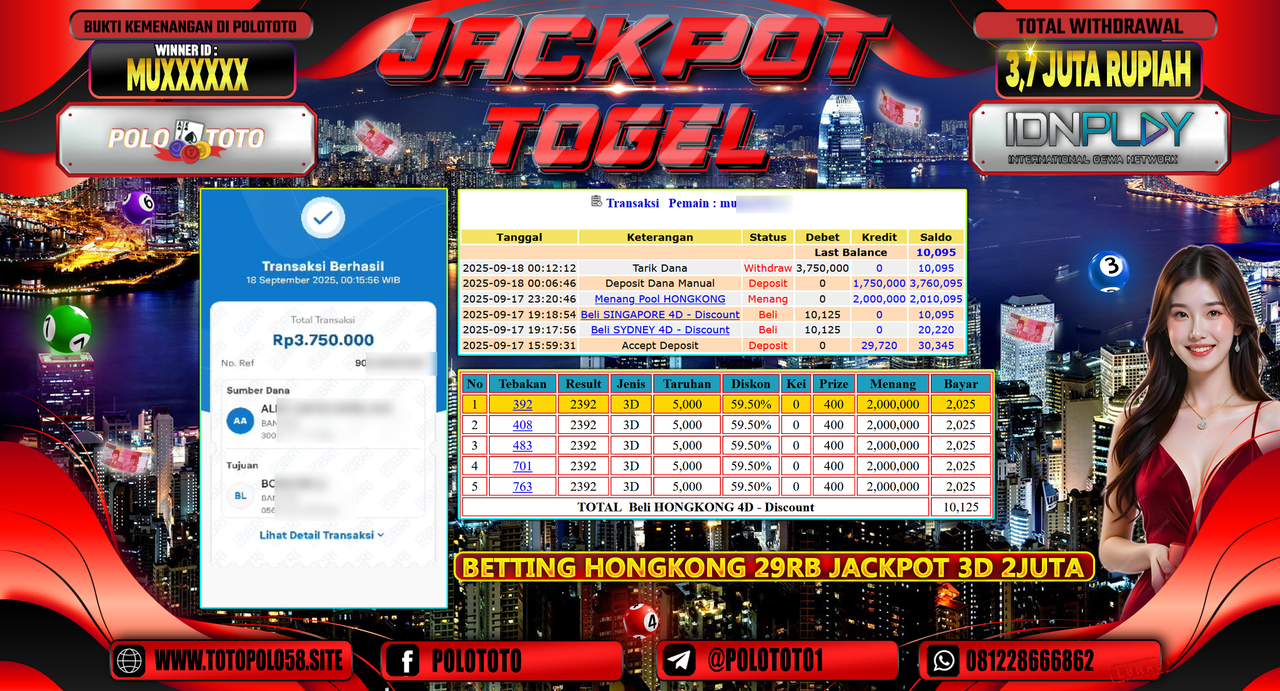 POLOTOTO JACKPOT TOGEL HONGKONG LOTTO Rp.3.750.000,-