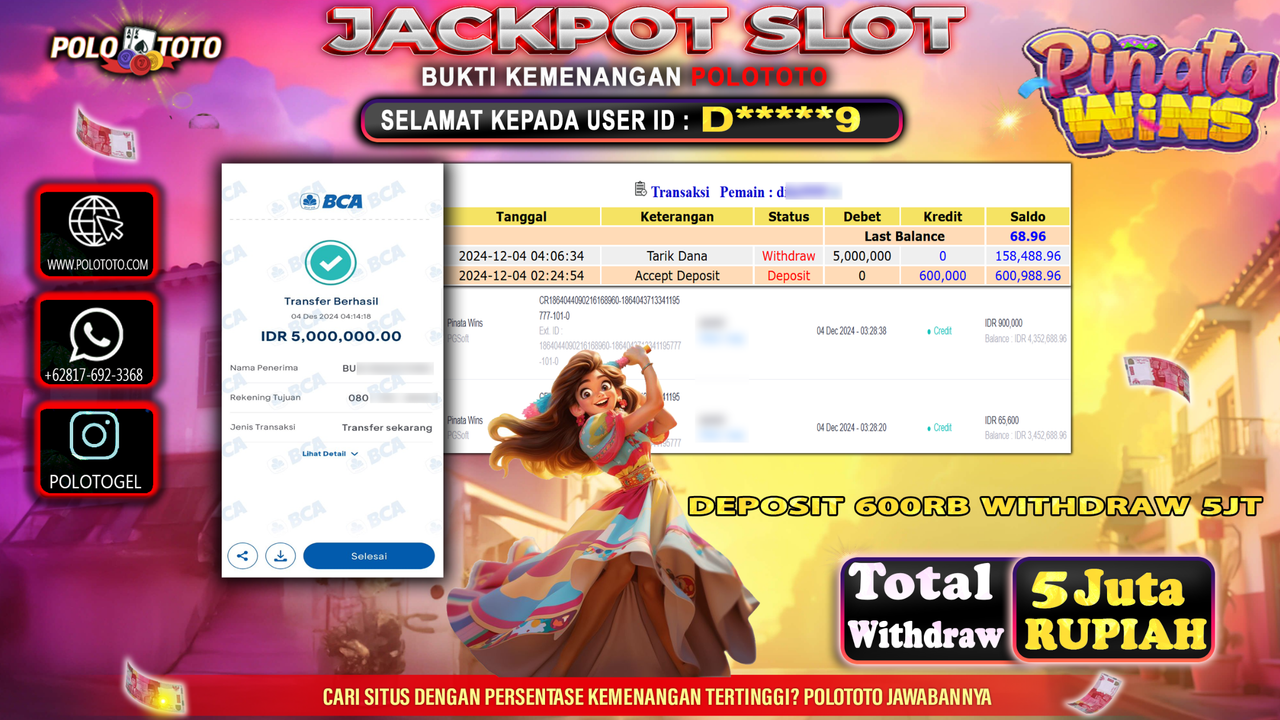 POLOTOTO JACKPOT SLOT PINATA WINS Rp.5,000.000,-