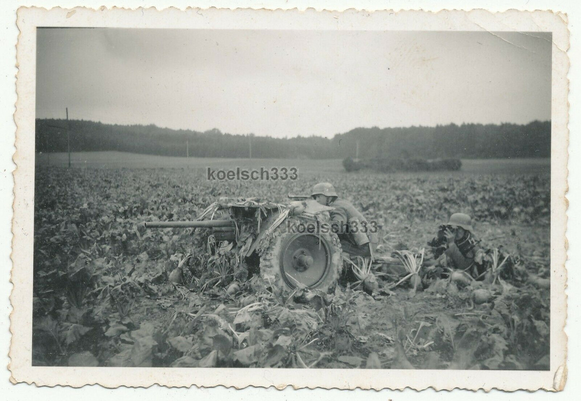 Foto Panzerjäger der Wehrmacht am PaK Geschütz erwarten feindliche Panzer
