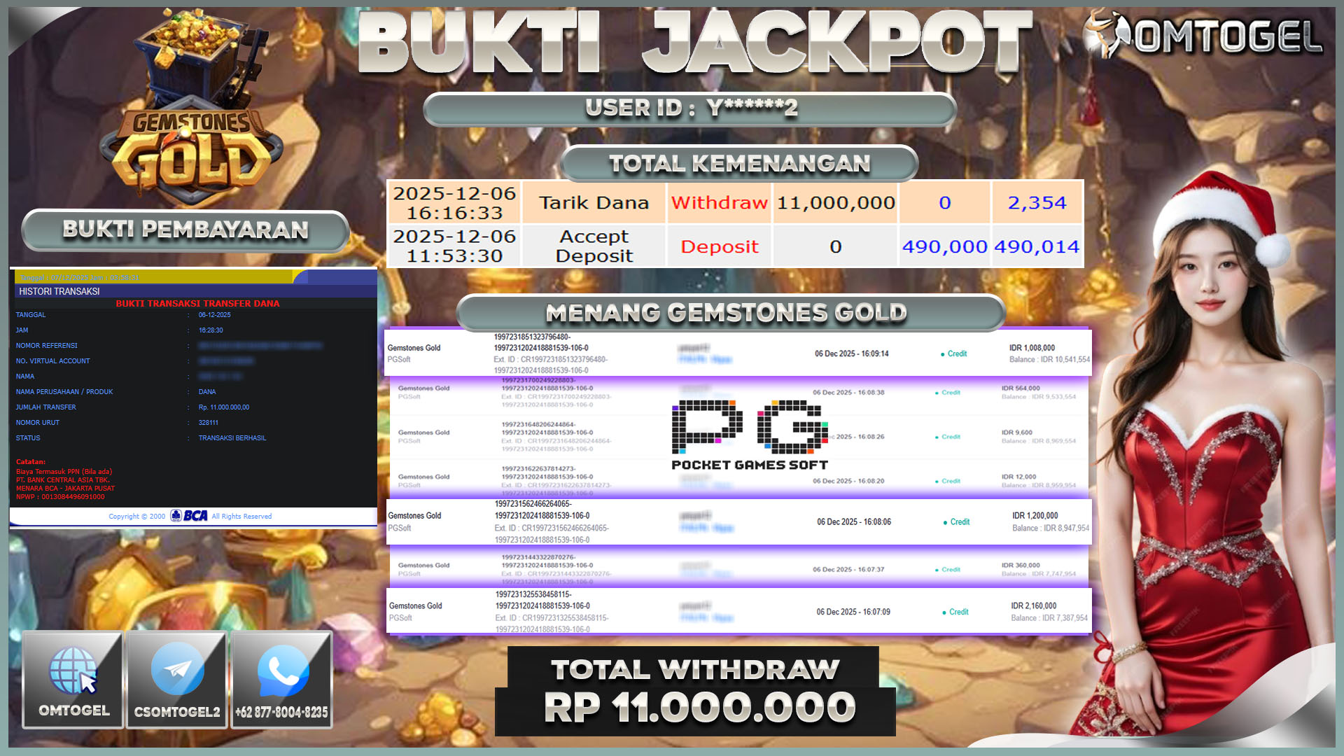 OMTOGEL JACKPOT PGSOFT GEMSTONES GOLD  ,11 JUTA DI BAYAR LUNAS ,-