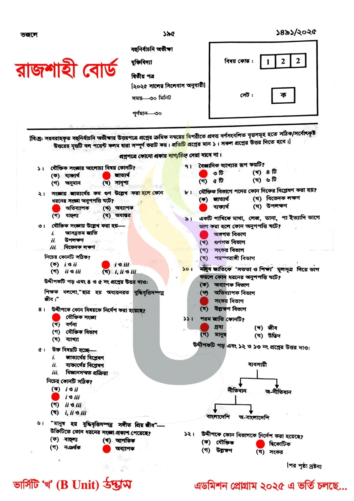 রাজশাহী বোর্ড এইচএসসি যুক্তিবিদ্যা ২য় পত্র প্রশ্ন এমসিকিউ সমাধান ২০২৫