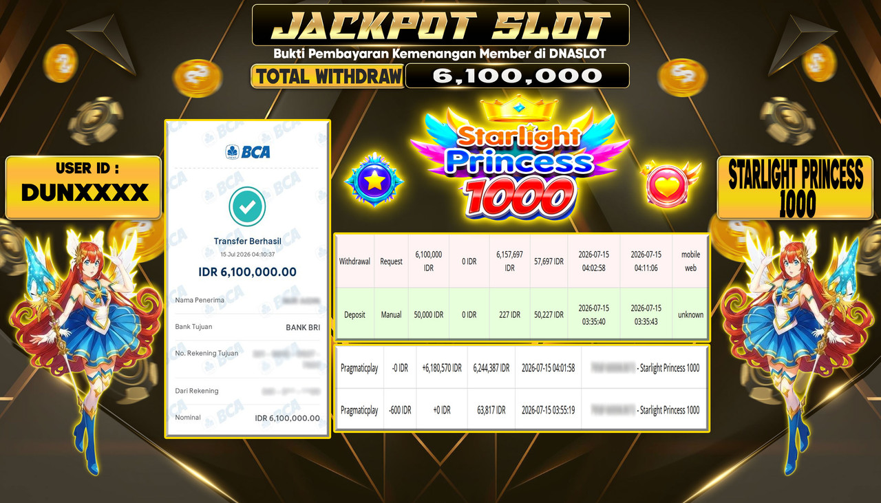 JACKPOT SLOT STARLIGHT PRINCESS IOOO  15 JULY 2026
