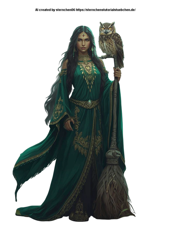 a  witch with her witch broom and her owl on her shoulder (4)-Photoroom