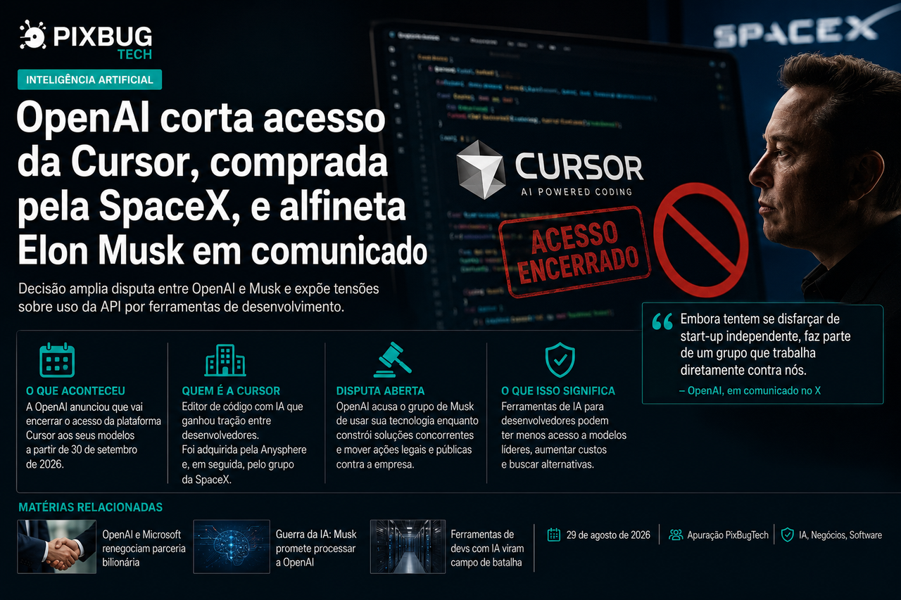OpenAI rompe acordo direto com Cursor após compra pela SpaceX e transforma modelos de IA em arma competitiva