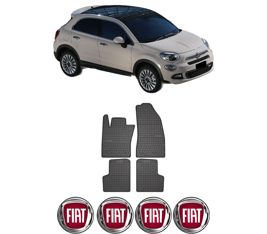 Set covorase presuri FIAT 500X (334_) din 2014-2022, auto, din cauciuc thermoplastic, 4 Stickere auto cu FIAT