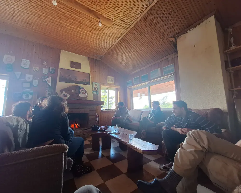 Everyone hanging out in the lounge