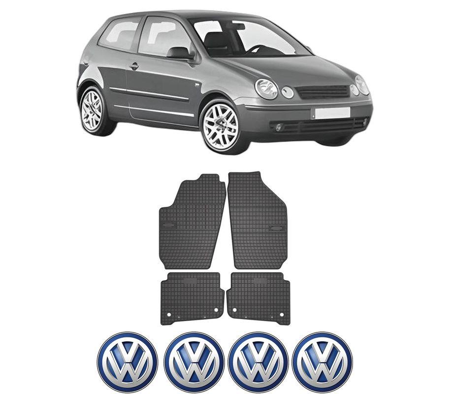 Set covorase presuri Volkswagen POLO IV (9N_, 9A_) din 2001-2009, auto, din cauciuc thermoplastic, 4 Stickere auto cu Volkswagen