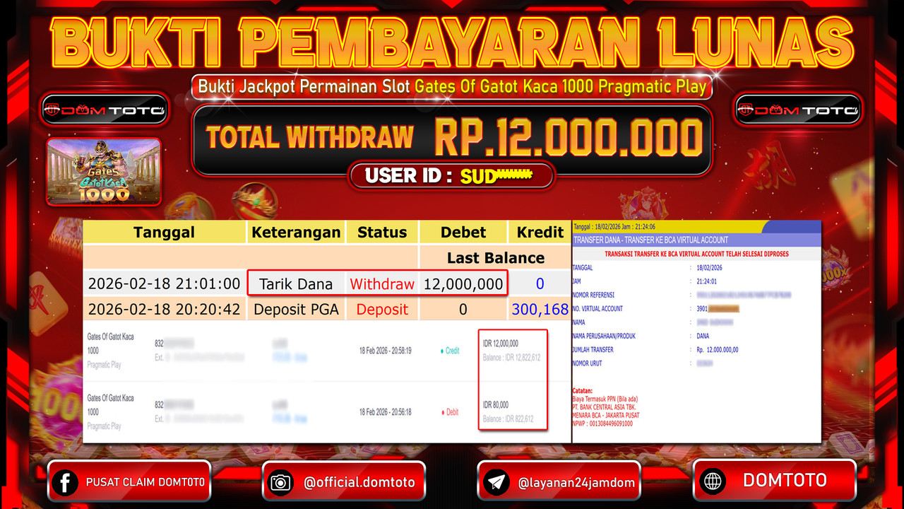 JACKPOT SLOT Gates Of Gatot Kaca 1000 Pragmatic Play 18 FEBRUARI 2026