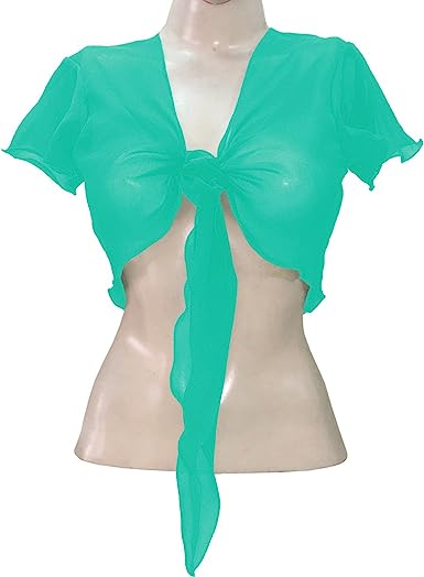 Women's Chiffon Choli Blouse Short Sleeve Tie Crop Top Shrug Belly Dance Gypsy - Bild 55 von 63