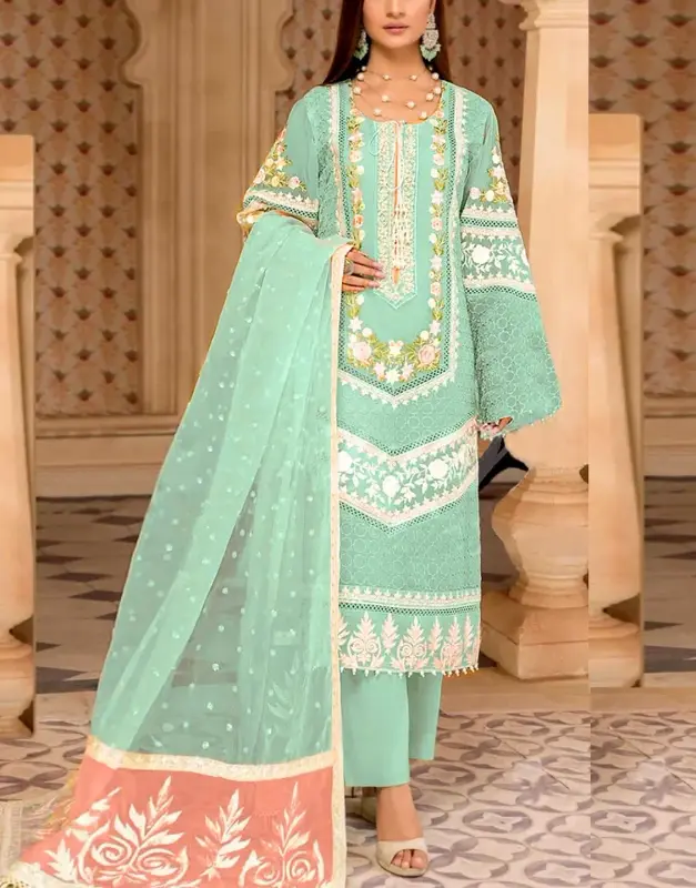 Heavy Embroidered Lawn Suit (90/70) 3-Pc | Digital Print Diamond Zari Dupatta