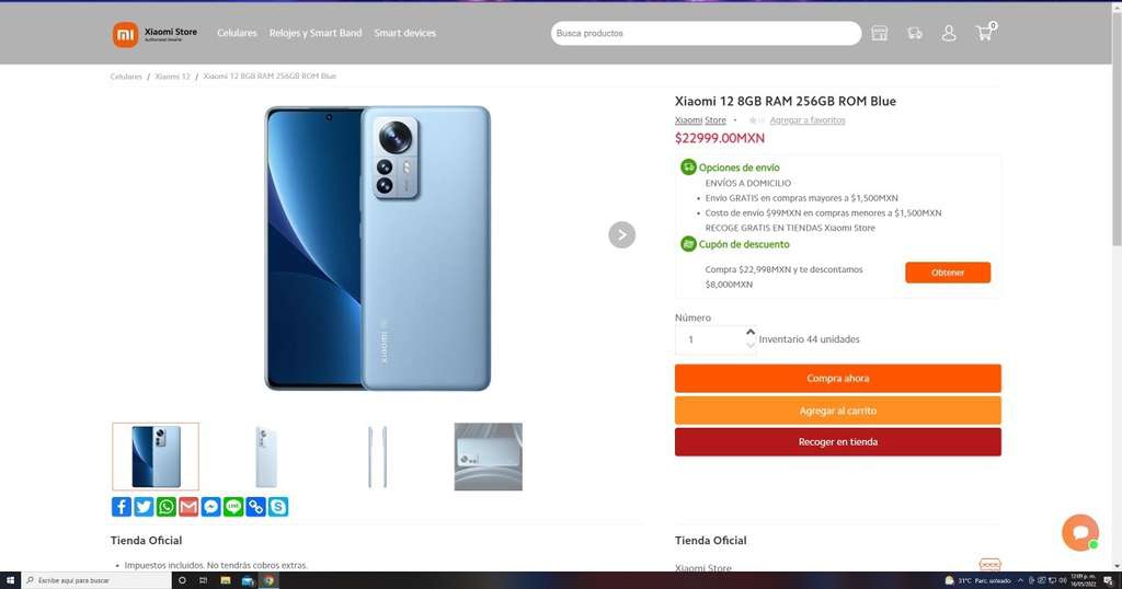 Mi Store: Celular Xiaomi 12 256 gb y 8 de Ram (Precio agregando cupón visible en página) 