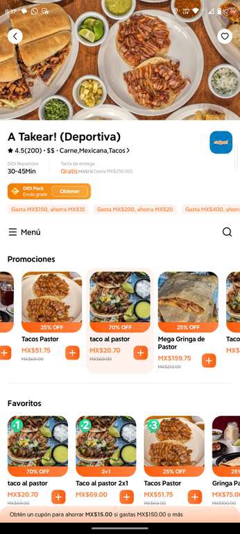 DiDi Food: Tacos 20 pesos en atakear - Villahermosa Tabasco 
