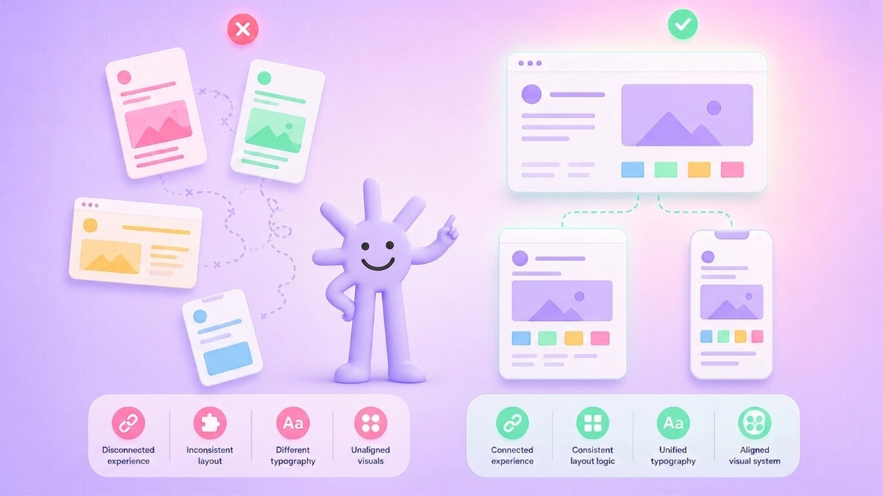 Illustration showing that aligning visuals across platforms builds trust.