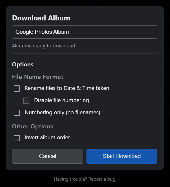 Extension UI showing download options