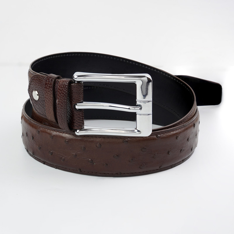 Amazing chocolate brown ostrich belt brand new, never used dark-brown-ostrich-skin-men-s-  main image 3
