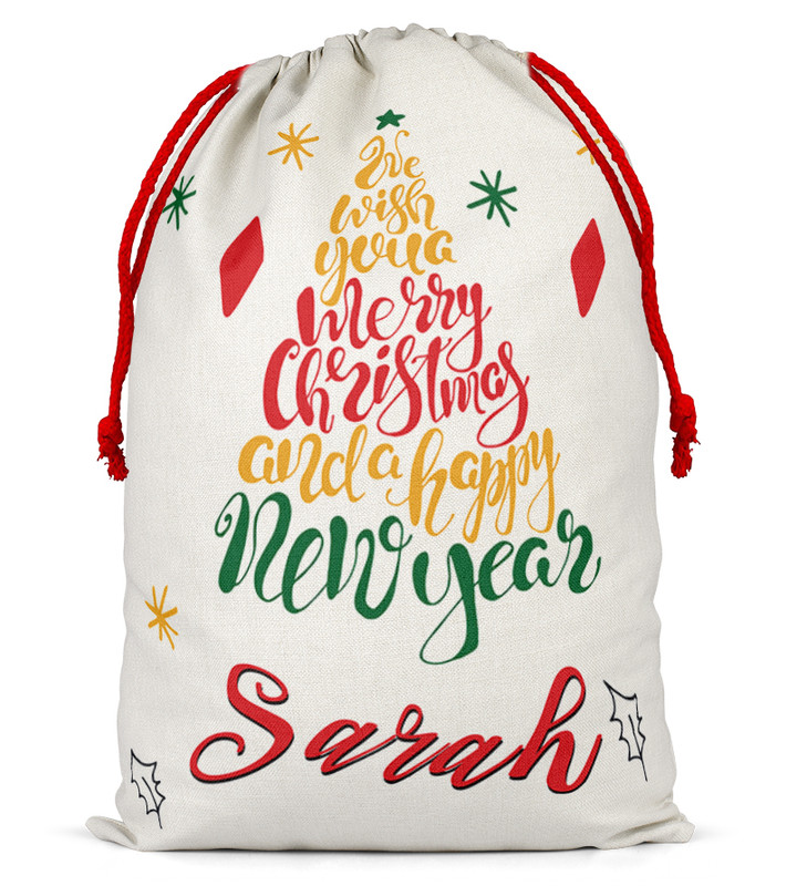 Personalised Christmas Sack Santa Bag Xmas Boy Girl Gift Stocking Present Bag 91