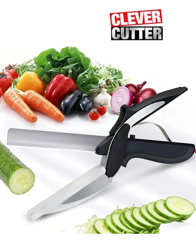 2-in-1 Kitchen Knife & Board – Built-In Chopper, SS Blade, Non-Slip Base