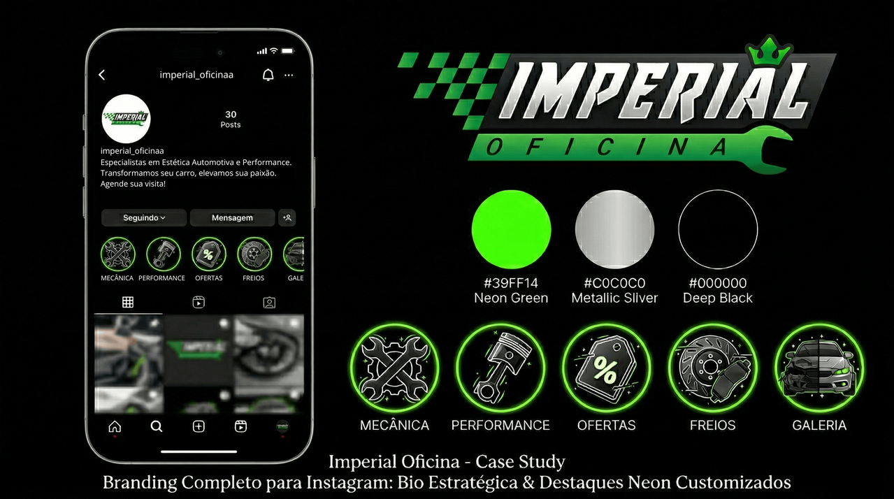 Imperial Oficina – Branding completo no Instagram com destaques neon verde