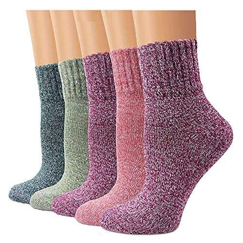 Amazon: 5 pares de Calcetines de lana de punto frío para mujer + cupón del vendedor de 35% OFF | Envío gratis con Prime 