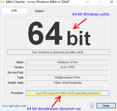 32 bit 64 bit desteği var mı