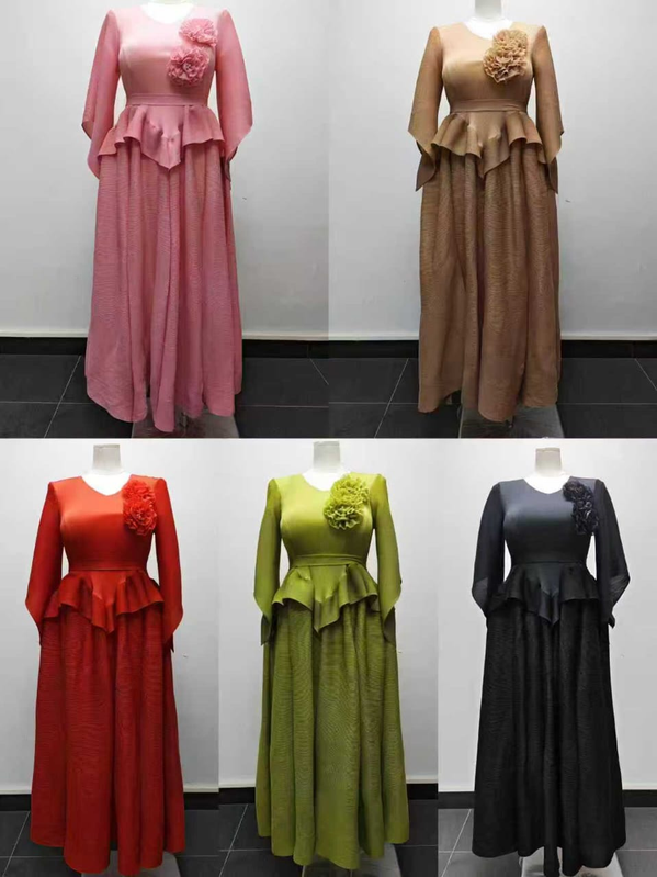 Peplum Maxi Dress with Flower Brooch