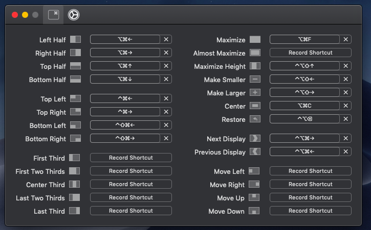 Rectangle Mac App Shortcuts