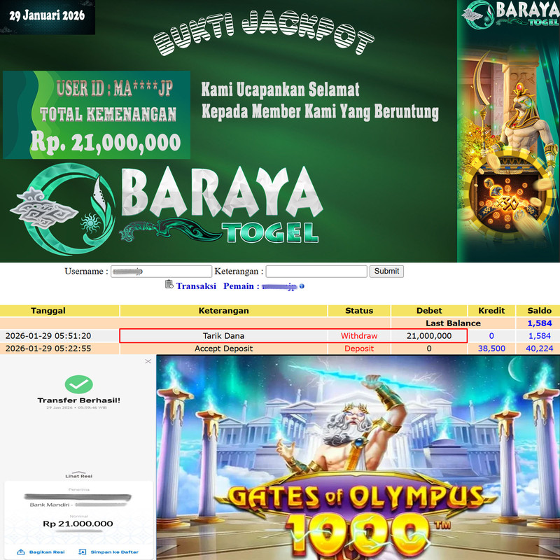 Rp. 21.000.000.- WD LUNAS DI BARAYATOGEL