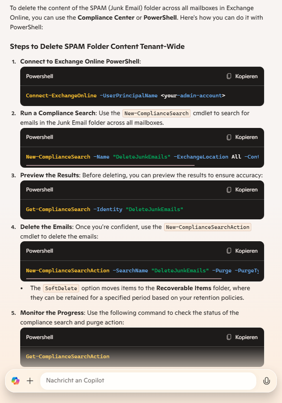 CoPilot: Delete SPAM folder content in Exchange Online