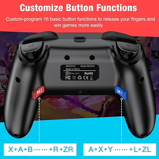 Control inalámbrico multiplataforma compatible con Nintendo Switch, mostrando sus joysticks y botones.