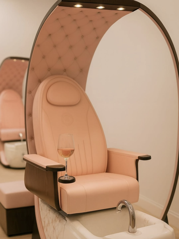 Luxury pedicure throne with champagne glass