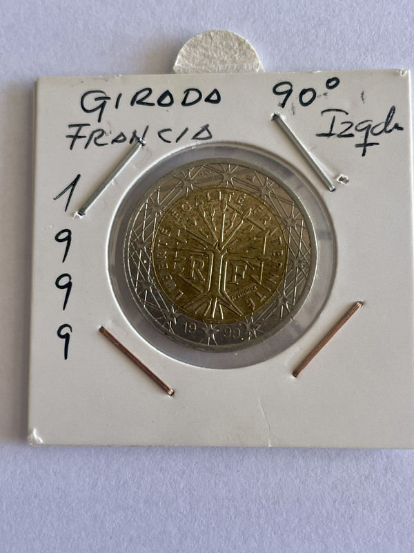 * ERROR * 2 EURO FRANCIA AÑO 1999. REVERSO GIRADO 90• a la izquierda 169-BEB65-36-E1-45-E6-AD6-C-4344-DA5-F9-D2-C