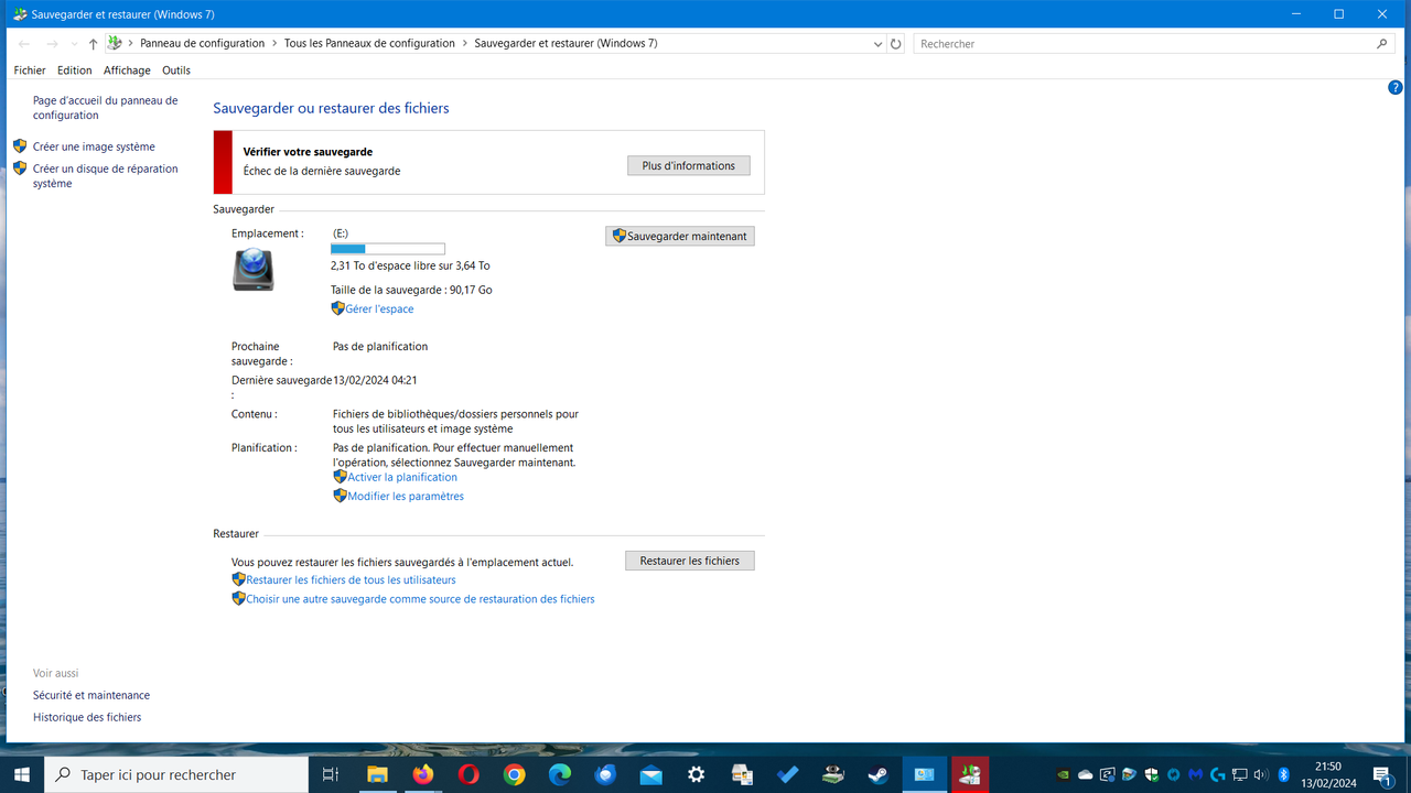 echec de la derniere sauvegarde